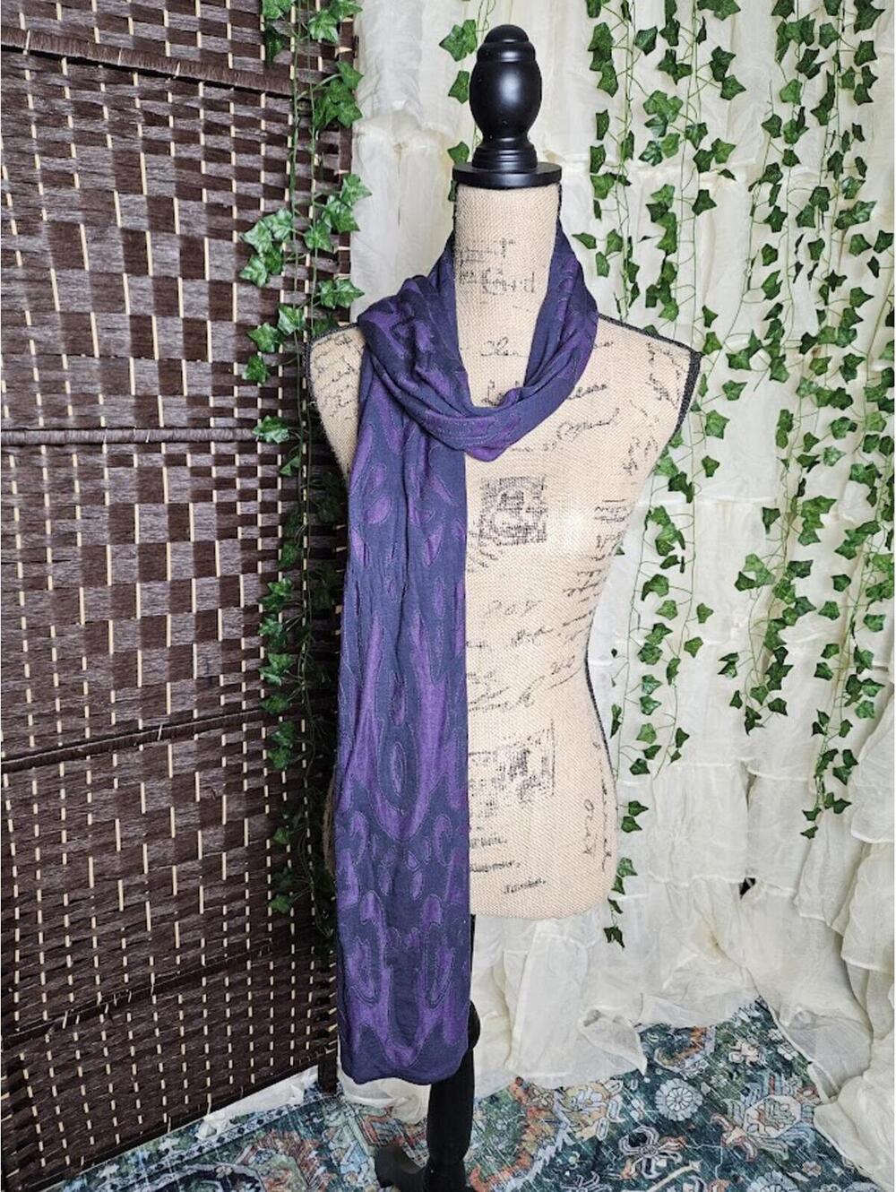 Coldwater Creek Purple Abstract Scarf Lightweight Boho Wrap Statement Scarf